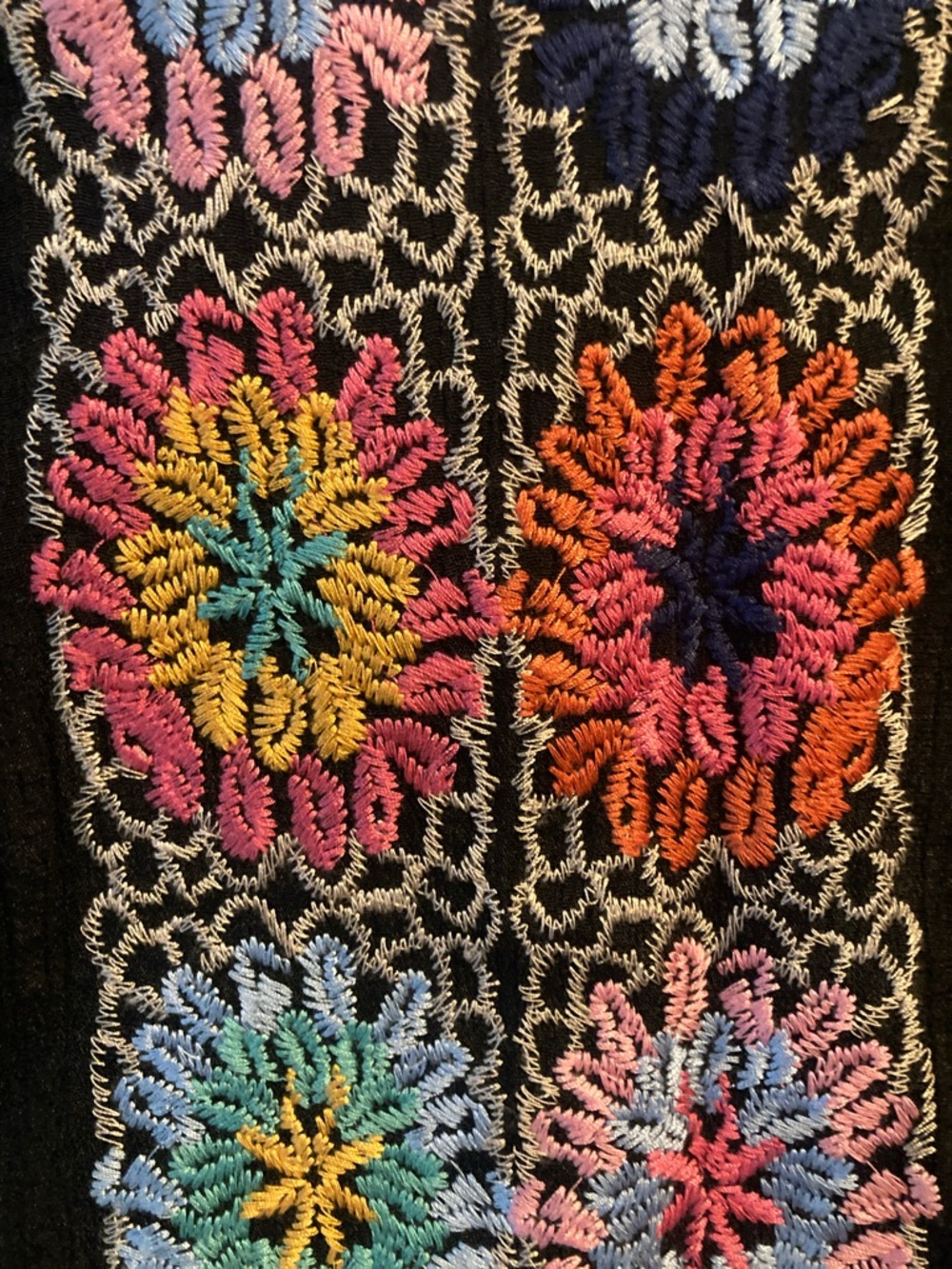 THML Black Mini Dress with Multicolor Crochet Floral Panels - Picture 5 of 8